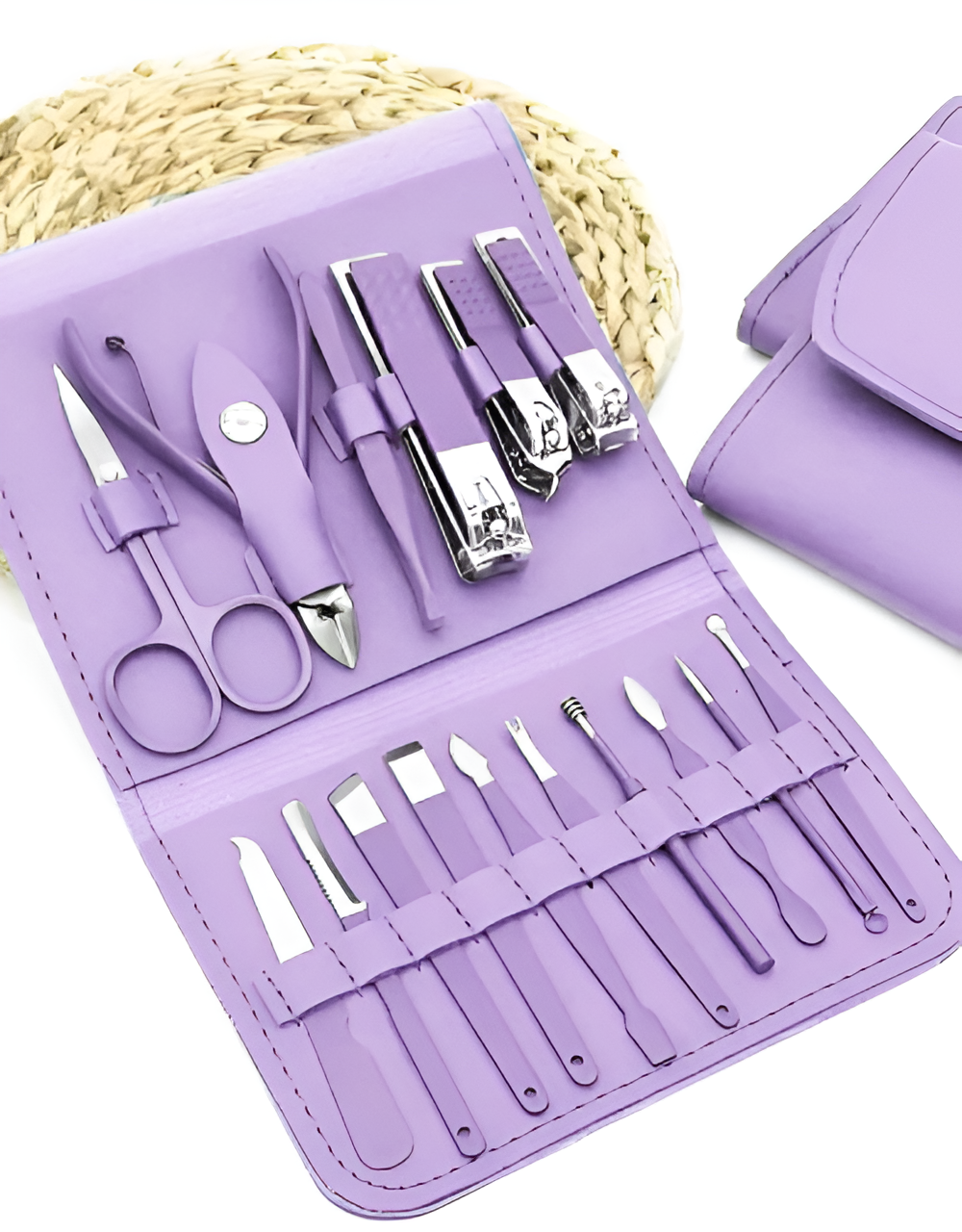 16-in-1 Stainless Steel Manicure & Pedicure Grooming Kit with Leather Case