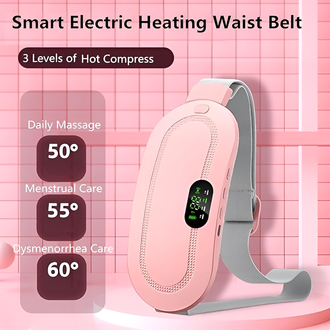 Cordless Electric Heating & Massage Belt – Rechargeable, 3 Heat Levels, 4 Massage Modes | Instant Relief for Cramps, Back Pain & Abdominal Discomfort