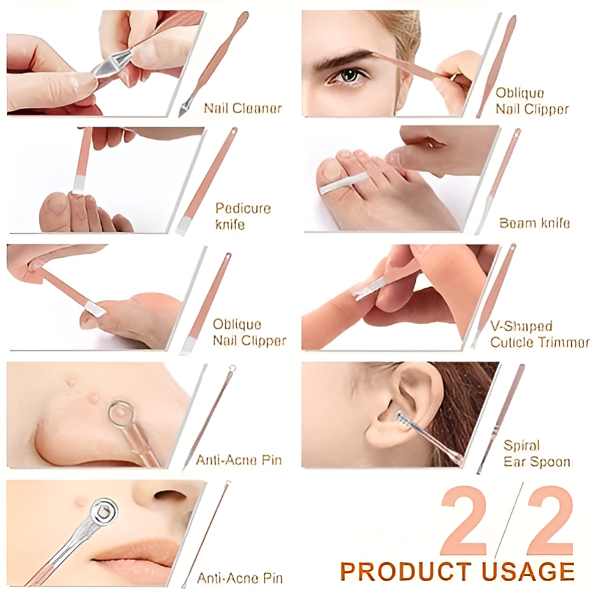 16-in-1 Stainless Steel Manicure & Pedicure Grooming Kit with Leather Case