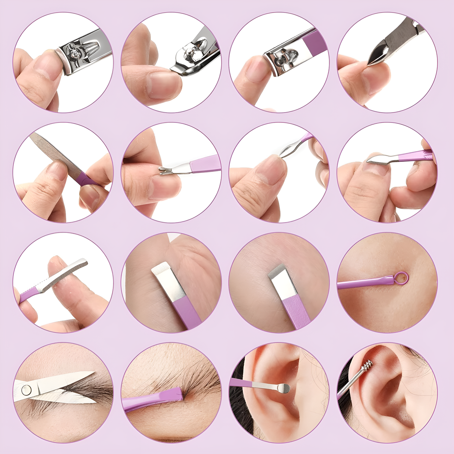 16-in-1 Stainless Steel Manicure & Pedicure Grooming Kit with Leather Case