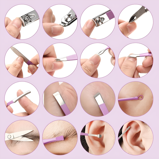 16-in-1 Stainless Steel Manicure & Pedicure Grooming Kit with Leather Case